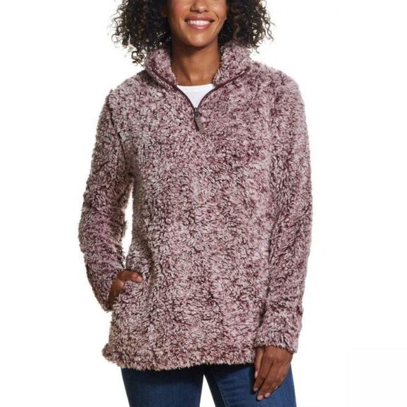 Weatherproof Vintage Frosty Pink Tipped Sherpa Pullover Womens Sz Small - Picture 1 of 10